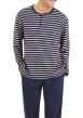 Thumbnail Pyjama long en coton marine rayé avec une coupe droite et un col tunisien