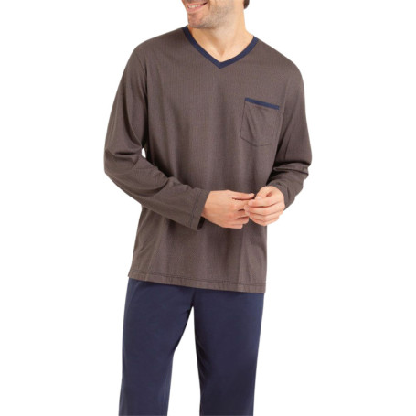 Pyjama long en coton marine imprimé avec une...