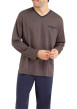 Thumbnail Pyjama long en coton marine imprimé avec une coupe droite et un col V