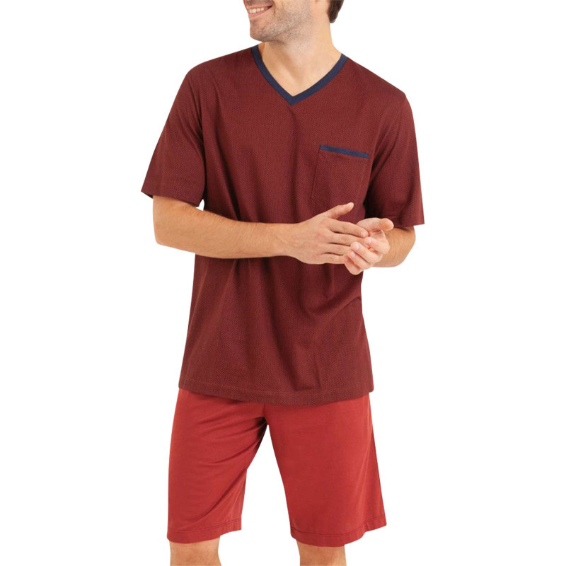 Eminence - Pyjama Court En Coton Bordeaux Imprimé Avec Une Coupe Droite Et Un Col V - Bordeaux