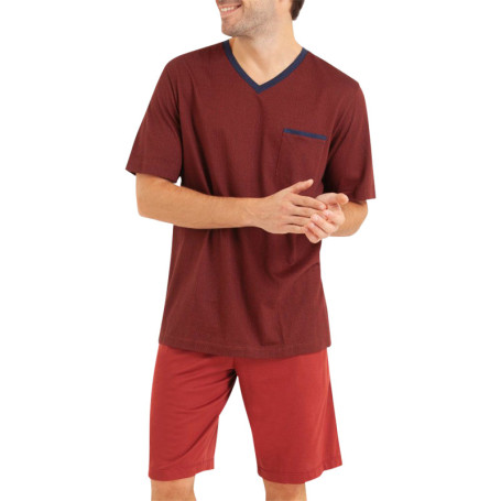 Pyjama court en coton bordeaux imprimé avec une...