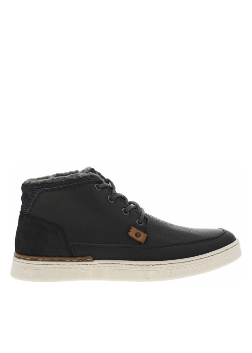 Bottines en cuir noires à semelle plate et à lacets ronds bleus