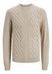Thumbnail Pull en coton et laine écru uni coupe droite avec un col rond
