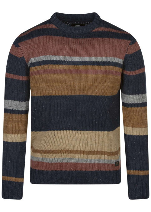 Pull multicolore rayé avec une coupe droite un col rond et des manches longues