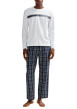 Thumbnail Pyjama Long en coton blanc vichy avec une coupe droite et un col rond