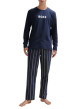 Thumbnail Pyjama Long en coton marine rayé coupe droite avec un col rond