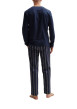 Thumbnail Pyjama Long en coton marine rayé coupe droite avec un col rond - Image 3