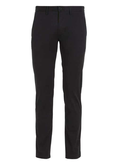 Pantalon Bleeker en coton noir uni avec une coupe chino et logo de la marque