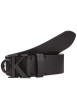 Thumbnail Ceinture en cuir grainé noir uni avec gros monogramme métallique