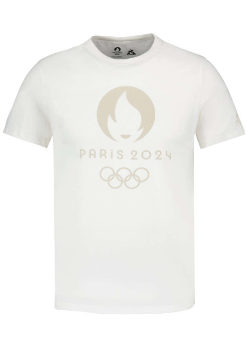 T-shirt en coton écru uni avec une coupe droite et un col rond