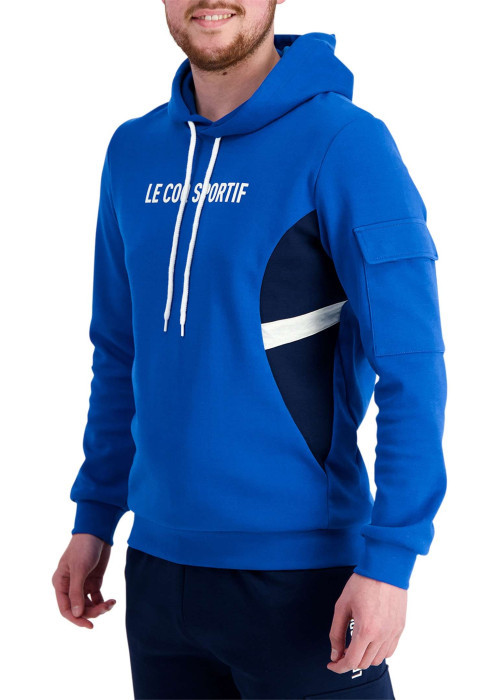 Sweat en coton tricolore bleu marine et blanc avec une coupe droite et à capuche