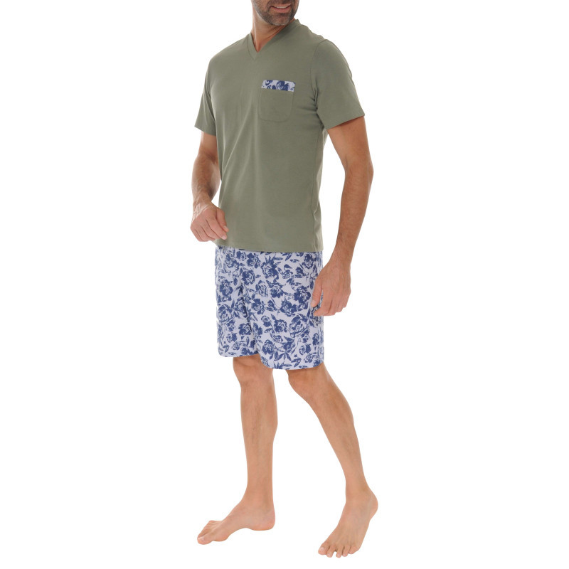 Christian Cane - Pyjama Court En Coton Kaki Avec Un Imprimé Fleuri Et Une Coupe Fermée - Kaki Christian Cane - Pyjama Court En Coton Kaki Avec Un Imprimé Fleuri Et Une Coupe Fermée - Kaki