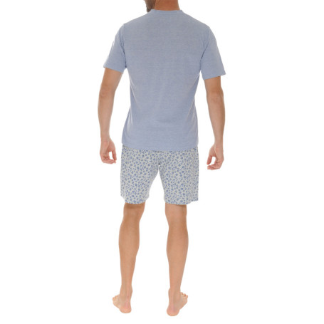 Pyjama court en coton bleu uni avec imprimé...