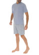 Thumbnail Pyjama court en coton bleu uni avec imprimé fleuri sur le bas - Image 2