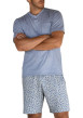 Thumbnail Pyjama court en coton bleu uni avec imprimé fleuri sur le bas - Image 3