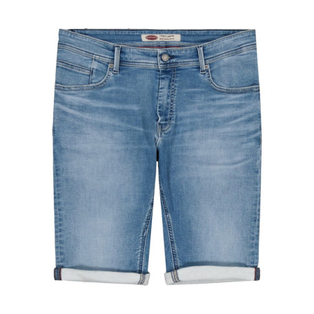 Short en coton bleu délavé avec une coupe...