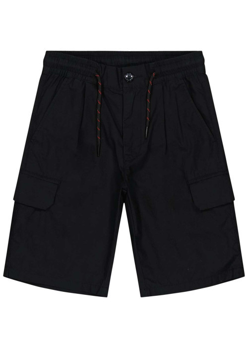 Short cargo en coton noir avec une coupe droite et une taille élastiquée