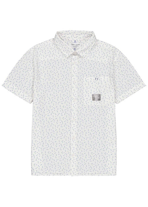 Chemise en coton blanche à pois avec une coupe ajustée et un col français