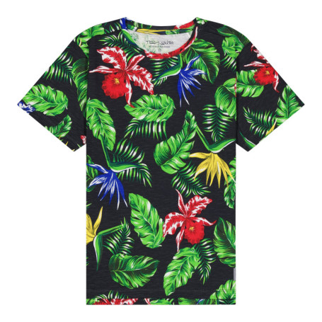 T-shirt en coton marine avec un imprimé fleuri...