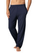 Thumbnail Pyjama long bleu et marine uni avec une coupe ouverte et un col français - Image 2