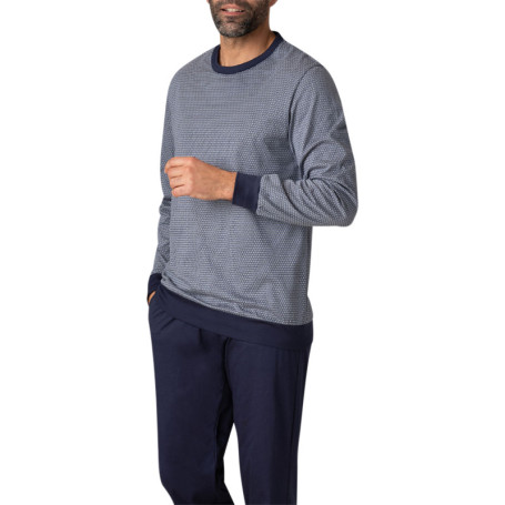 Pyjama long en coton marine quadrillé avec une...