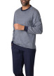 Thumbnail Pyjama long en coton marine quadrillé avec une coupe fermée et un col rond
