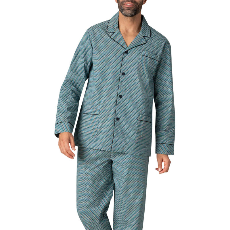 Eminence - Pyjama Long En Coton Vert à Pois Avec Une Coupe Ouverte Et Un Col Cranté - Vert