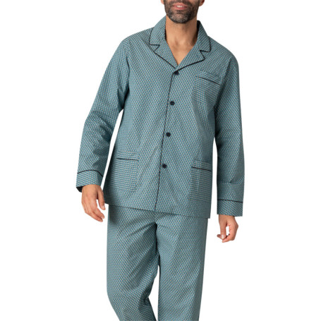 Pyjama long en coton vert à pois avec une coupe...