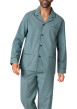 Thumbnail Pyjama long en coton vert à pois avec une coupe ouverte et un col cranté