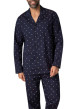 Thumbnail Pyjama long en coton marine à pois avec une coupe ouverte et un col cranté