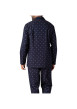 Thumbnail Pyjama long en coton marine à pois avec une coupe ouverte et un col cranté - Image 3
