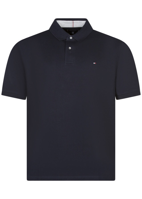 Polo Grande Taille en coton marine uni avec une coupe droite et un col boutonné