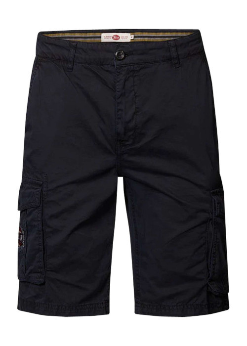 Short en coton avec 6 poches marine uni et logo sur poches cargo