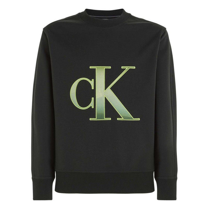 Calvin Klein Jeans - Sweat Noir Avec Une Coupe Regular Fit Un Col Rond Et Monogramme Vert Brodé - Noir
