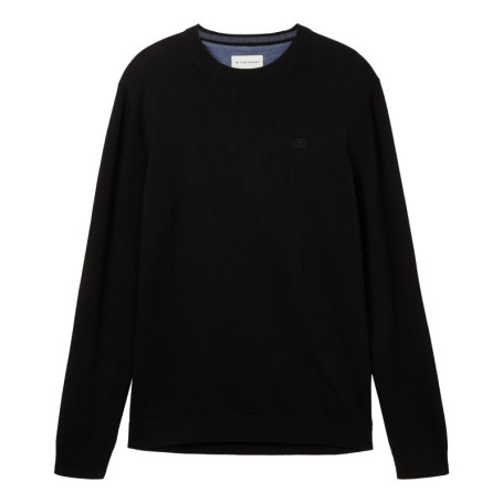 Pull en coton noir uni coupe droite avec un col...