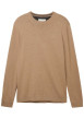 Thumbnail Pull en coton beige uni coupe droite avec un col rond et logo poitrine