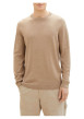Thumbnail Pull en coton beige uni coupe droite avec un col rond et logo poitrine - Image 3
