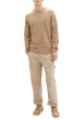 Thumbnail Pull en coton beige uni coupe droite avec un col rond et logo poitrine - Image 4