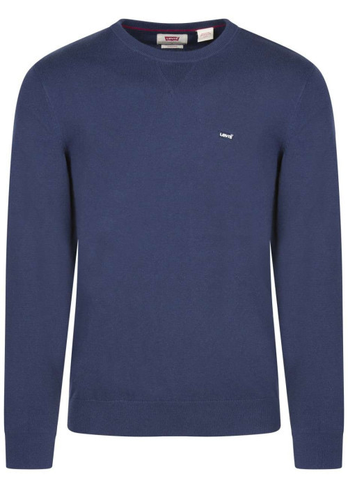 Pull en coton marine uni avec une coupe droite et un col rond