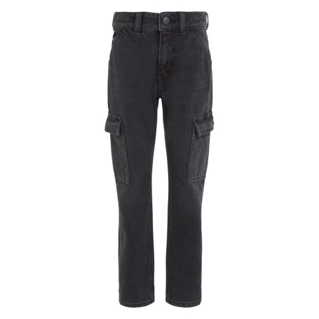 Jean cargo noir délavé en coton recyclé avec...
