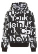 Thumbnail Sweat à capuche en coton régénératif noir imprimé logo avec une coupe relaxed