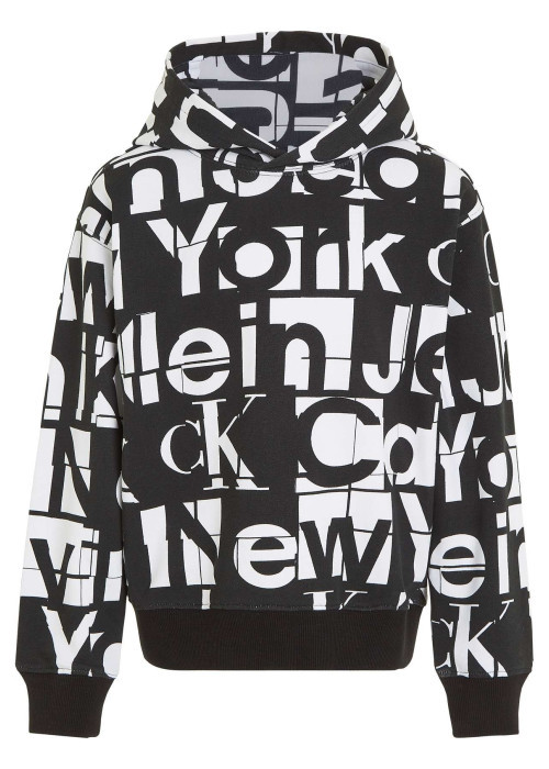 Sweat à capuche en coton régénératif noir imprimé logo avec une coupe relaxed