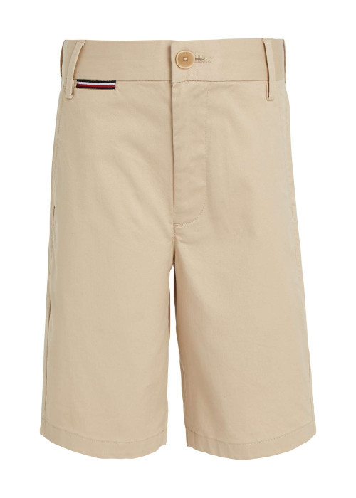 Short en coton régénératif beige uni avec une coupe chino et poches latérales