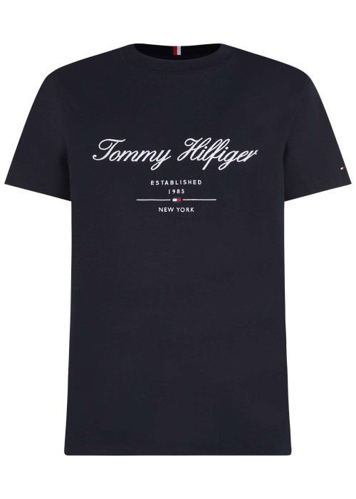 T-shirt en coton régénératif marine uni coupe droite col rond