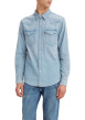 Thumbnail Chemise en coton bleue délavée avec une coupe regular fit et un col français - Image 3