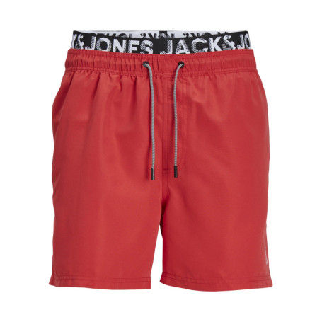 Short de bain rouge uni avec une coupe chino et...