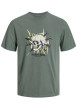 Thumbnail T-shirt en coton kaki uni coupe droite avec un col rond et flocage crâne
