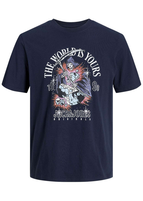 T-shirt en coton marine uni avec une coupe droite et un col rond