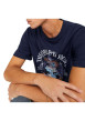 Thumbnail T-shirt en coton marine uni avec une coupe droite et un col rond - Image 3