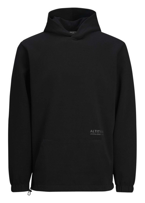 Sweat en coton mélangé noir uni coupe droite avec un col à capuche
